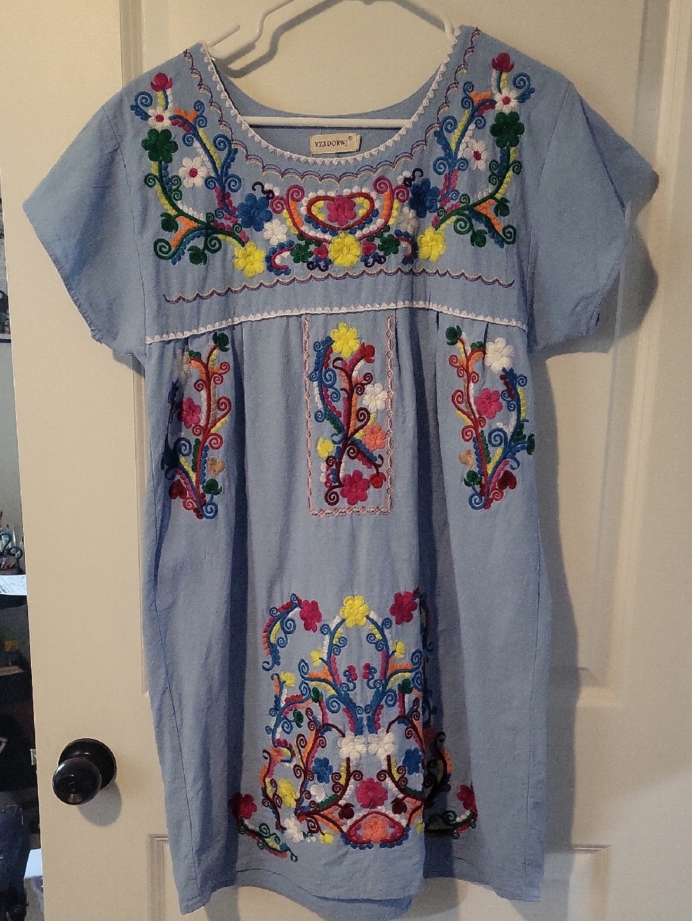 Embroidered Light Blue Xl Cotton Dress